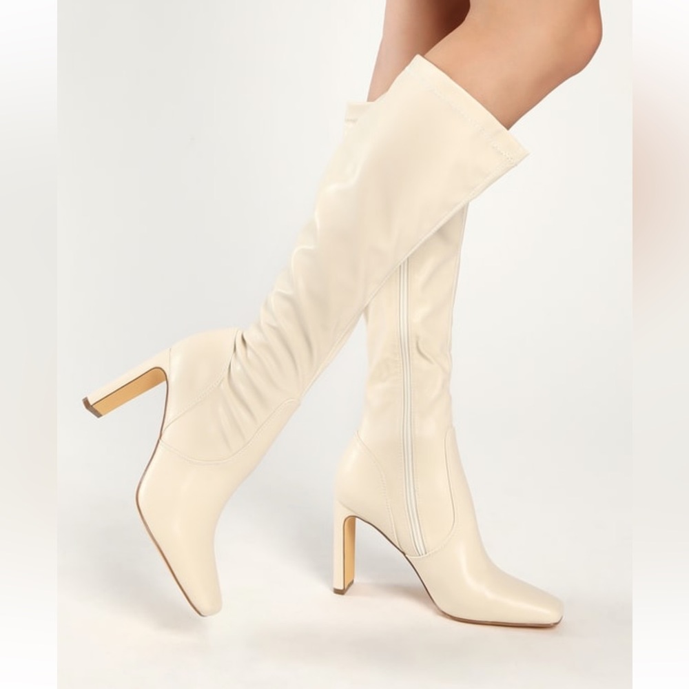 Lulus Yassyy Bone Square-Toe Knee High Boots: Bone Color